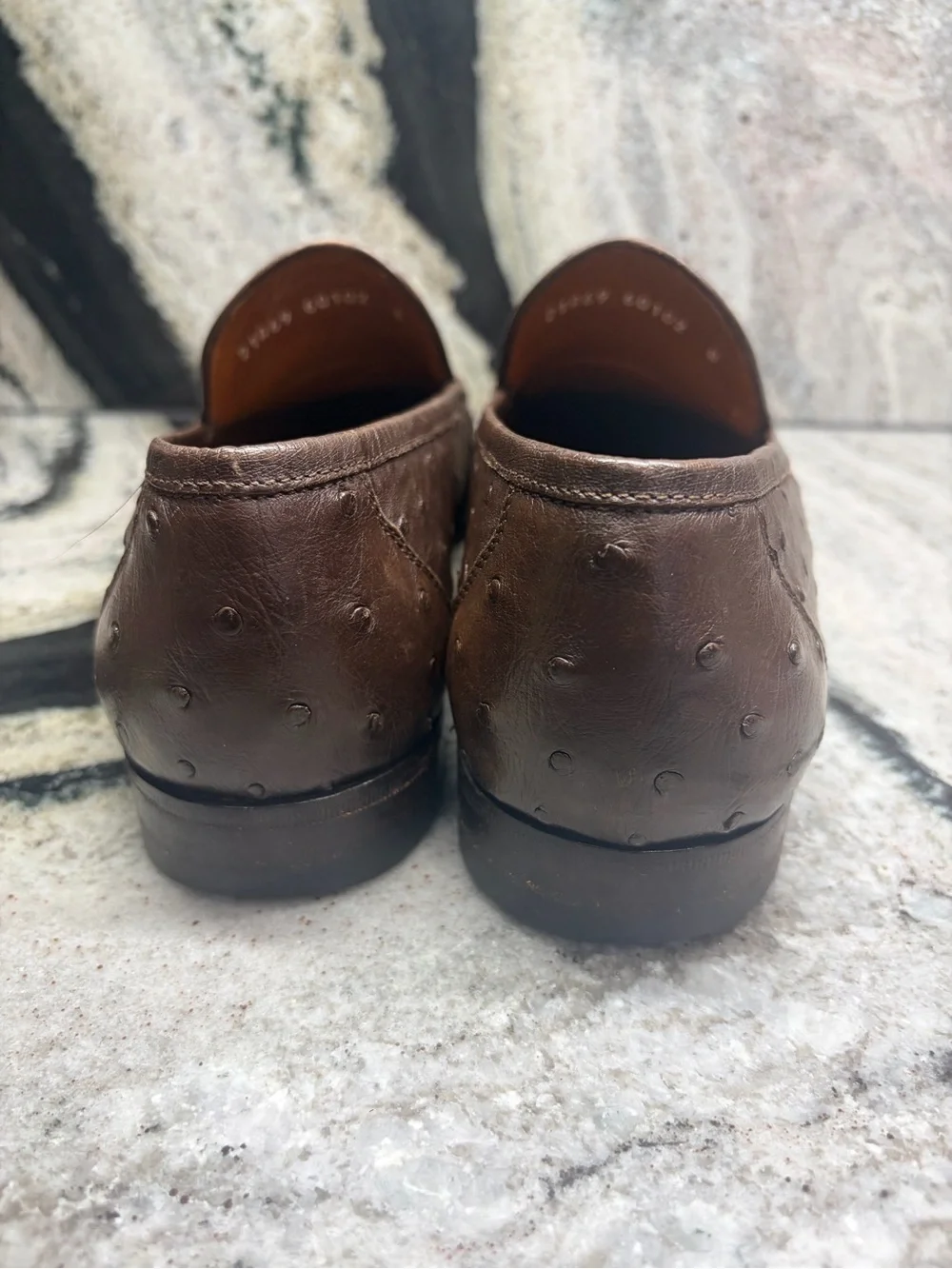 A. Testoni Brown Genuine Ostrich Leather Loafers Italy UK 8 G US ~9.5
